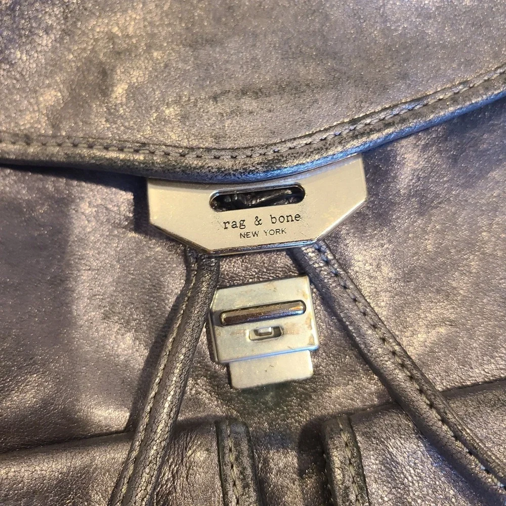 Rag & Bone Field‎ Backpack Silver Metallic Lambskin Leather Backpack